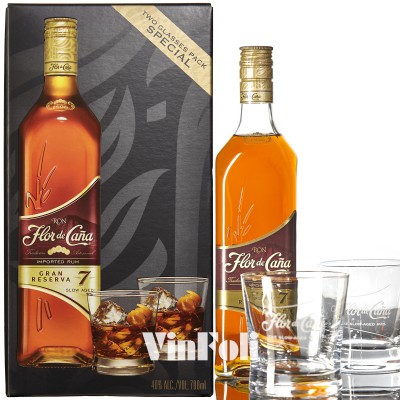 Rum, Flor de Caña, Gran Reserva, 7 Years Aged, Giftbox + 2 glasses