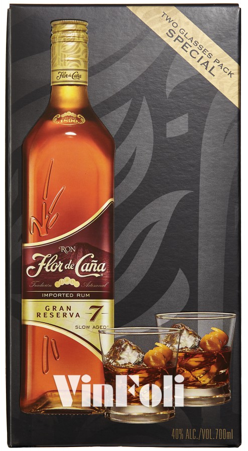 Apéro & Sterke dranken Rum Rum, Flor de Caña, Gran Reserva, 7 Years Aged, Giftbox + 2 glasses