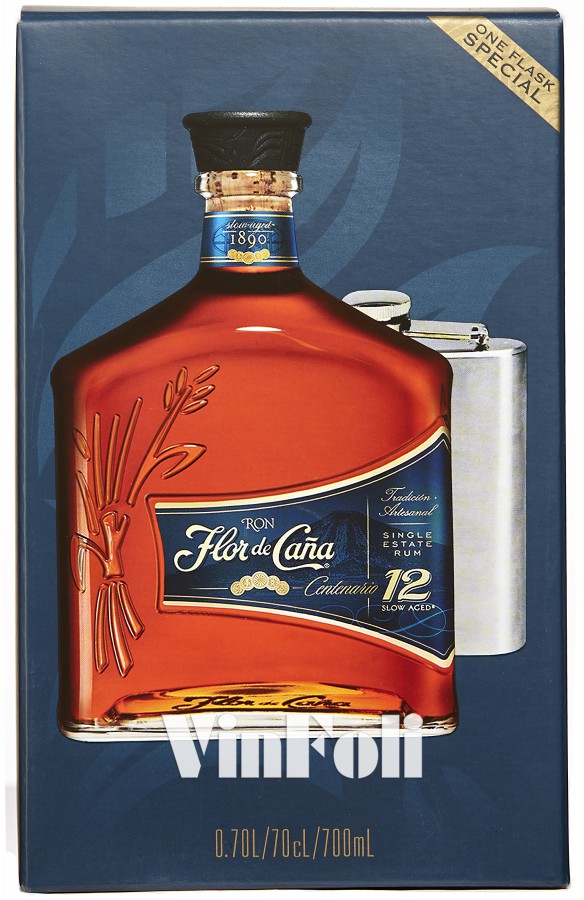 Apéro & Sterke dranken Rum Rum, Flor de Caña, Centenario, 12 Years Aged, Giftbox + 1 Flask