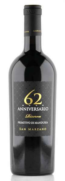 Rode wijn Italië San Marzano, Puglia, Anniversario 62, Primitivo di Manduria, Riserva, DOC